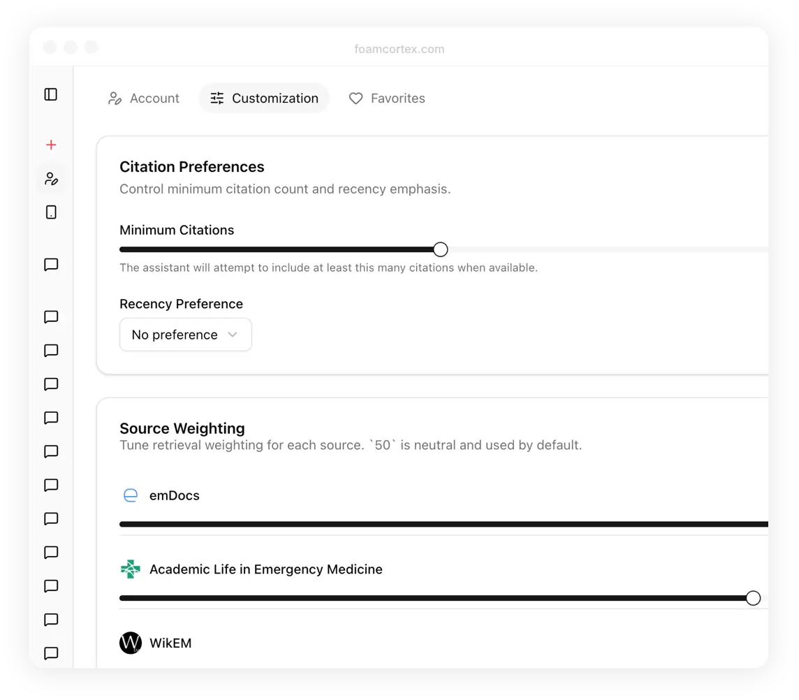 Customization settings screenshot